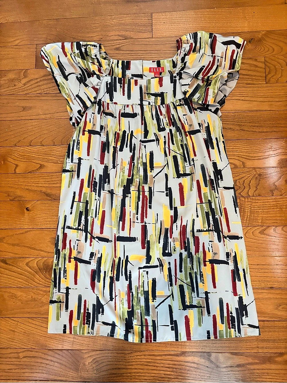 ELLE Abstract Mini Dress in light grey and 20Multicolor Size Medium NWT